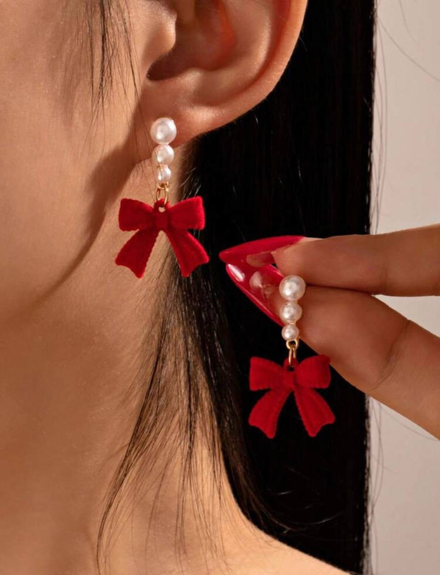 گوشواره پاپیونی رنگ زرشکی
